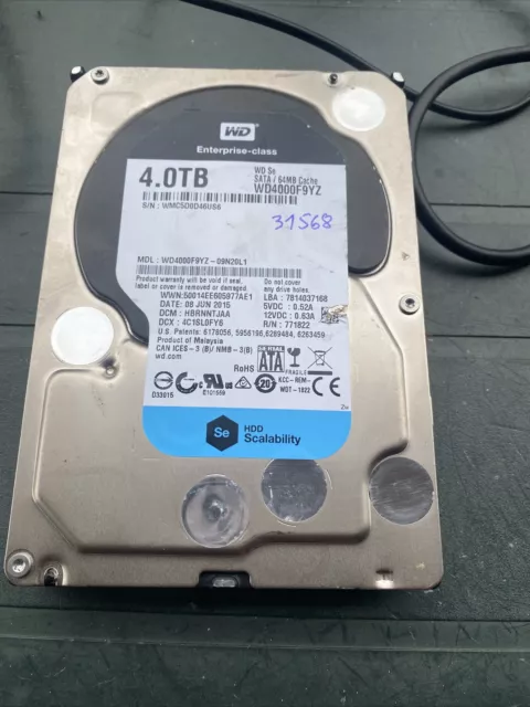 Hard Disk 4TB SATA Western Digital WD4000F9YZ 09N20L1 4000.7 GB