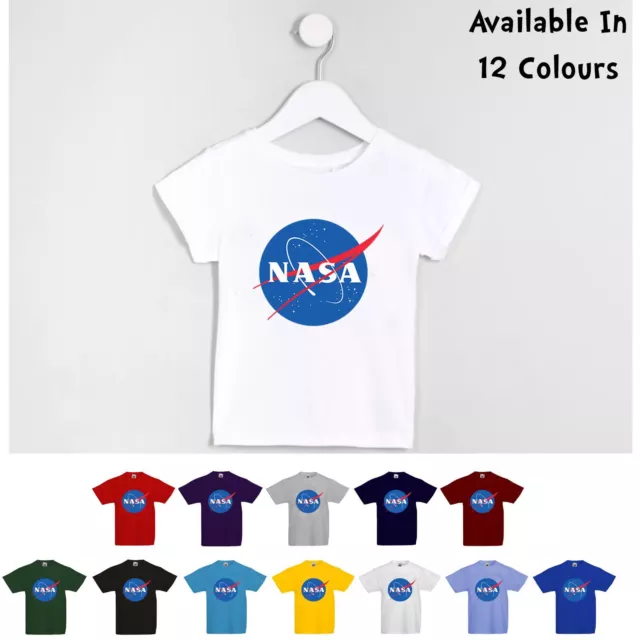 T-shirt top con logo spaziale Bambini Ragazze Nasa Stampata Astronauta Geek Nerd