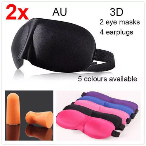 2X 3D black Sleeping Eye Mask Blindfold Earplugs Shade Relax Sleep Cover Light