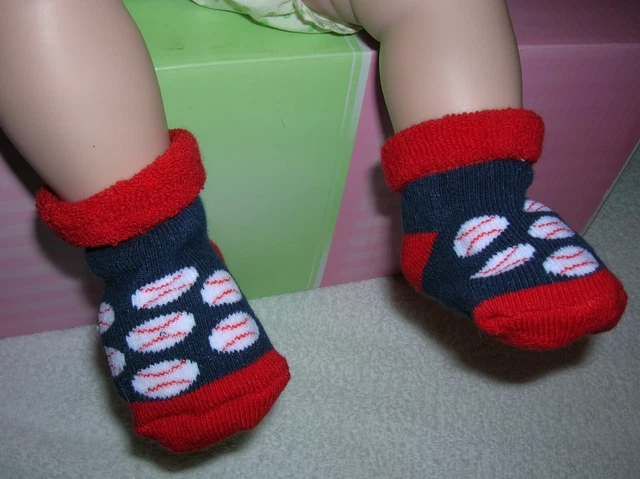 Preemie Up To 3M❤Red 'Shoe'  On Navy Socks❤Red Cuff❤Baseballs All Over The Tops❤