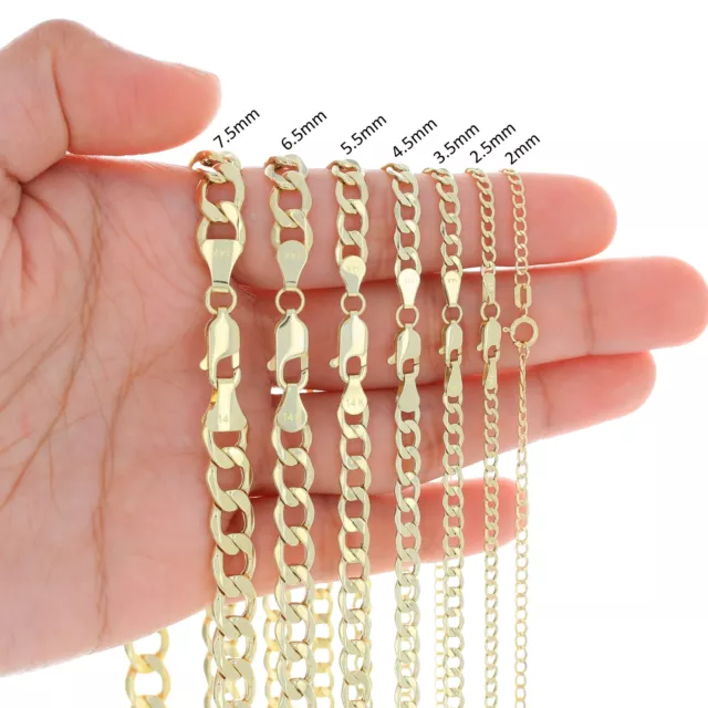 14K Yellow Gold 2mm-7.5mm Curb Cuban Chain Link Pendant Necklace Bracelet 7"-30"