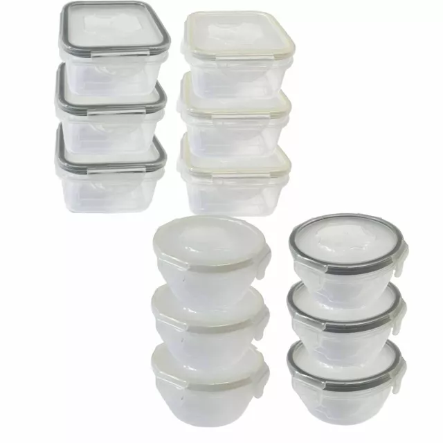 3pk Mini Food Storage Reusable Containers Box Snack Pot Airtight Clip Lock Lids