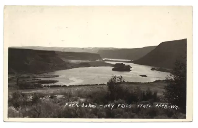 Vintage Photograph Postcard Black White Park Lake Dry Falls State Park WA