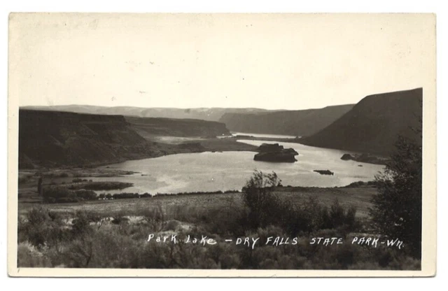 Vintage Photograph Postcard Black White Park Lake Dry Falls State Park WA