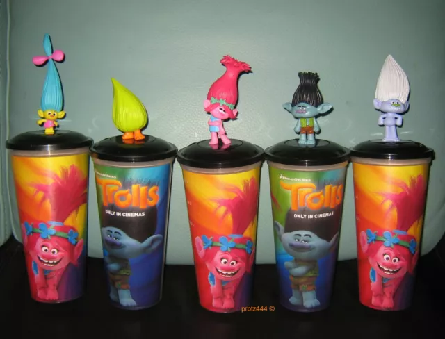 SET TROLLS KINO TRINK BECHER CINEMA MOVIE CUP mit 5 Topper / Figuren