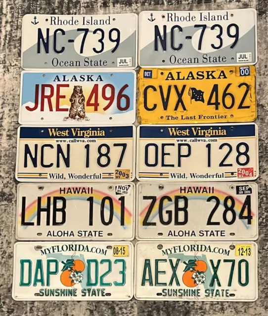 Lot Of 10 License Plates ALASKA RHODE ISLAND WEST VIRGINIA FLORIDA HAWAII