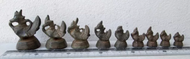 SUPERB! Set of 9 Bronze Hamsa Bird Opium Weight