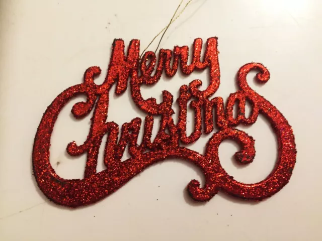 Elegant Red Glittered Ornament Sign saying "Merry Christmas", Buy $10=Free Ship