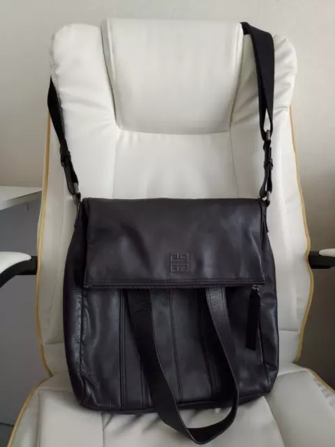 GIVENCHY Black Leather Shoulder Bag Messenger Crossbody Laptop Organizer Tote