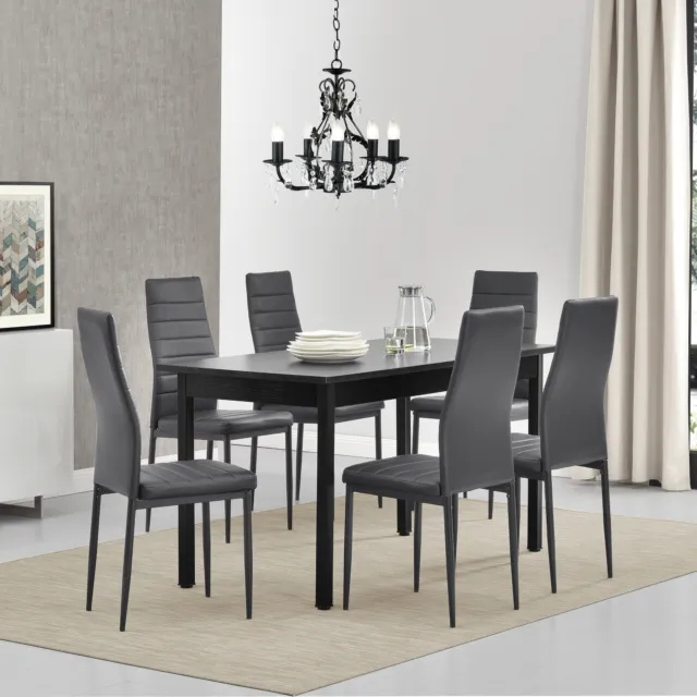 [en.casa]® Set de comedor mesa con 6 sillas negro/gris 140x60 Mesa de comedor