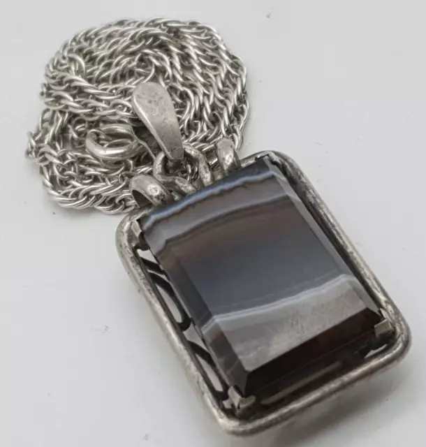 ArT Deco Achat 835 Silber Anhänger mit 925 Kette - (194)