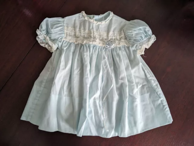 Vintage ANCE K Ance' K Custom Baby Girl Toddler Lace Trim Dress Blue Size L EUC