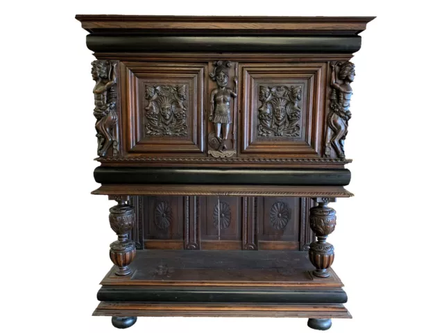 Amazing Antique Large Bruegel Carved Server Cabinet Circa 1860