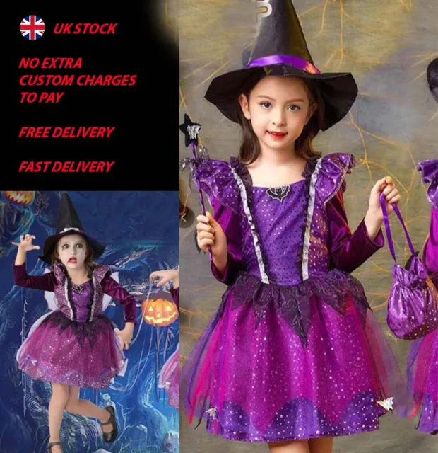 Child Kids Girls Spooky Spider Pretty Witch Fancy Dress Halloween Costume