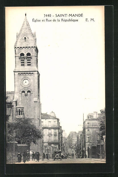 CPA Saint-Mandé, Eglise et Rue de la Republique