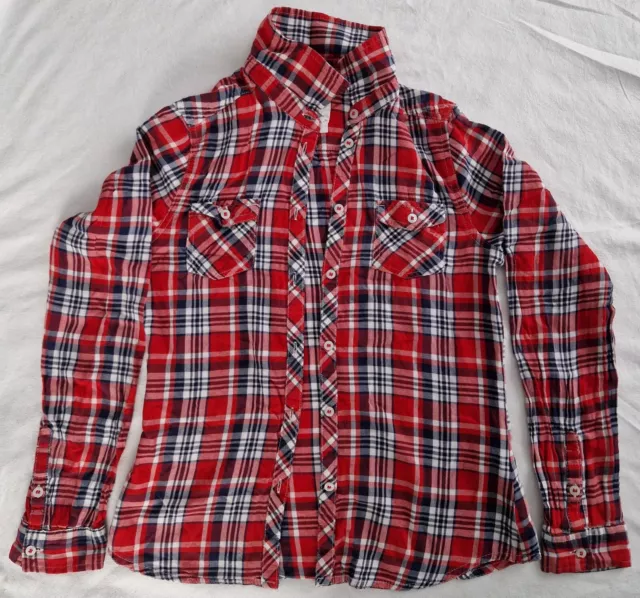 Mädchen Langarm Hemd Bluse in Rot / Dunkelblau kariert H&M Gr. 164