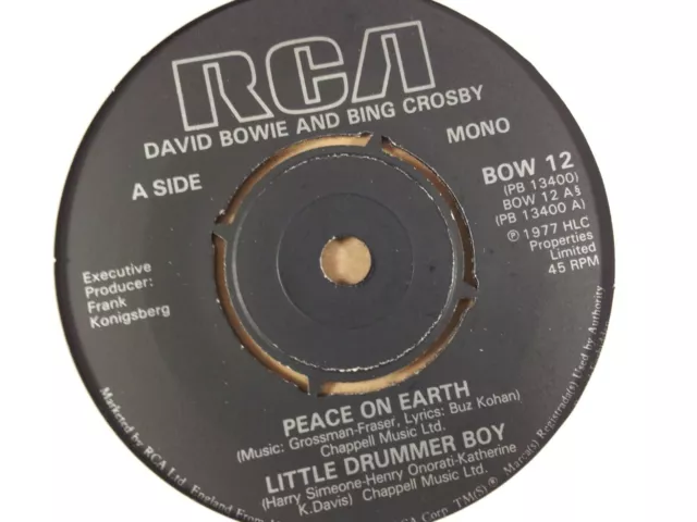 David Bowie and  Bing Crosby : Peace On Earth : Vintage 7" Single from 1977