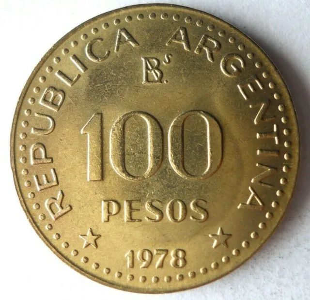 1978 ARGENTINA 100 PESOS - AU/UNC - Low Mintage Coin - Free Ship - Bin #LC 45