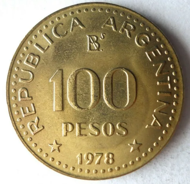 1978 ARGENTINA 100 PESOS - AU/UNC - Low Mintage Coin Bin #LC 45