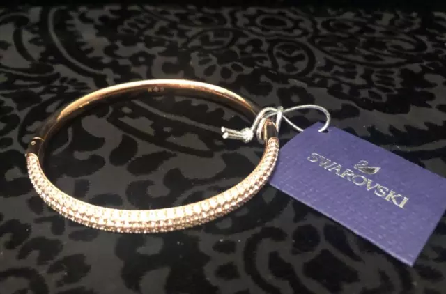 SWAROVSKI Sparkle Crystal Pave Hinged Rose Gold Tone Bangle Bracelet NWT