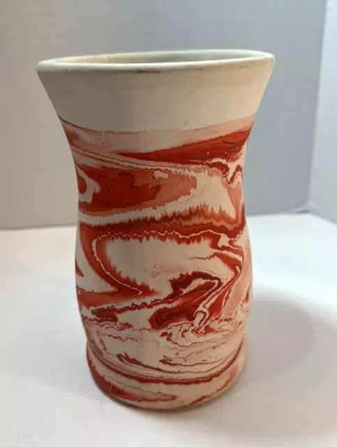 Nemadji Pottery Vase Indian Pottery Red Swirl Handmade Clay 6 1/4"