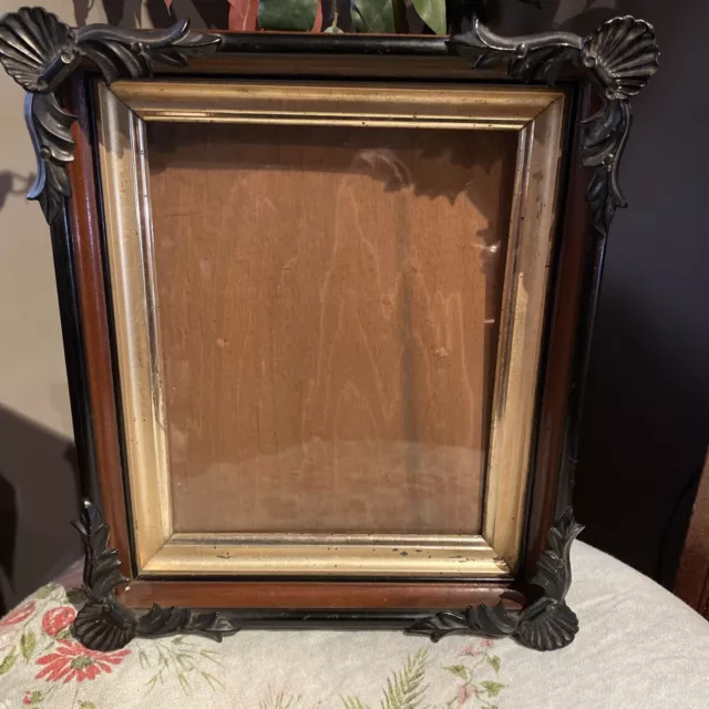 Antique Victorian 1870s Wood/Gold 11x13 For 8x10 Deep Picture Frame Shell Corner