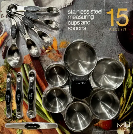 MIU STAINLESS STEEL MAGNETIC MEASURING CUPS AND SPOONS BRAND NEW 15 Piece Set