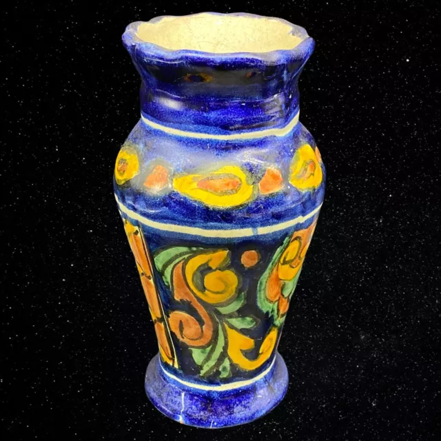 Vintage Mexican Folk Art Pottery Tonala Talavera Handpainted Bud Vase 7.25”T 3”W