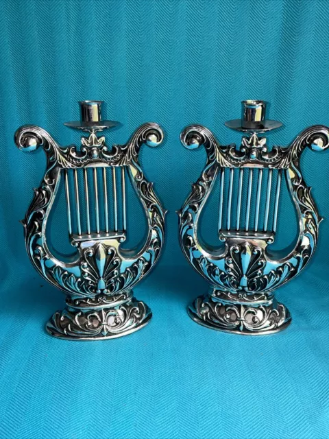 Vintage Gothic Harpsicord Cello French Renaissance Candelabra Set of 2 ❤️blt39j3 3