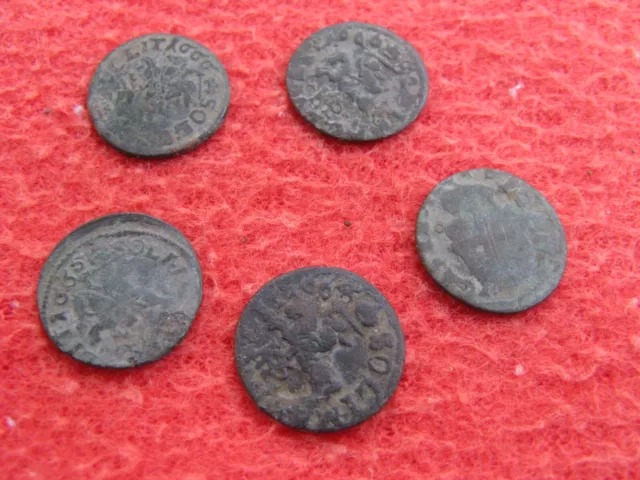5 x 1600’s Post Medieval European Copper Polish Penny / coin — Great Condition