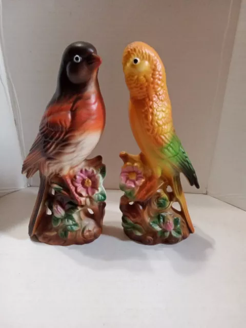 Parakeet Orioles Figurines on Branch Budgie Ceramic Porcelain Birds