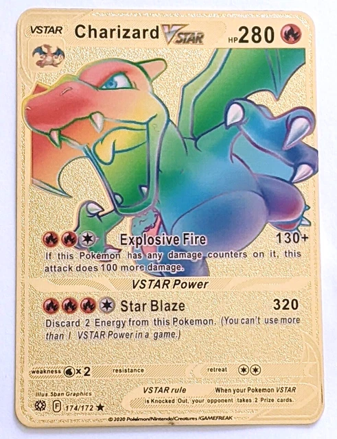 Charizard VSTAR 212/172 S12a: Vstar Universe Charizard VSTAR Rainbow Gold  Metal Card - Rare Pokmon Collectible Display Gold Charizard Collectible