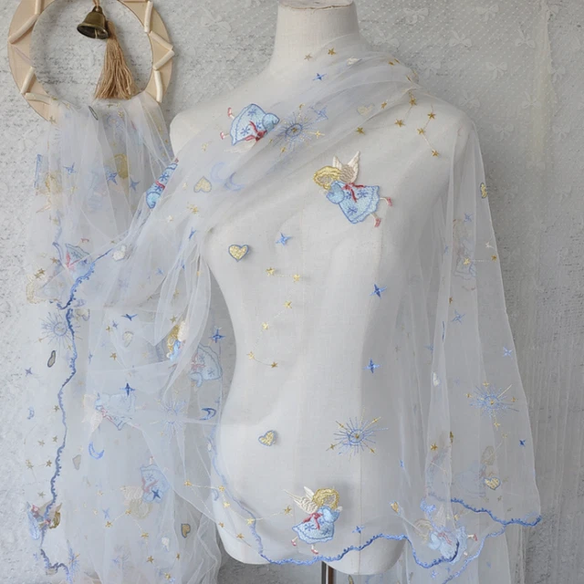 Lace Embroidered Fabric Mesh Sewing Craft for Doll Evening Dress Kid Costume DIY