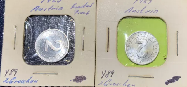 Austria 2 Groschen 1957 Proof Aluminum KM#2876 Frosted Proof, Unc! 65 Years Old!