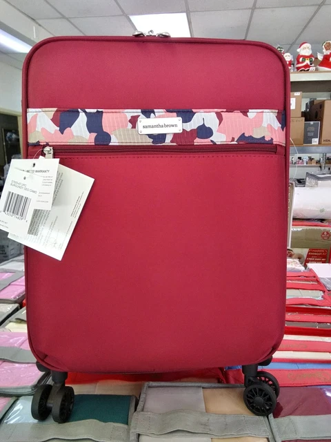 Samantha Brown 22" Spinner with Satchel 2-piece Set - Burgundy Geo Camo - New