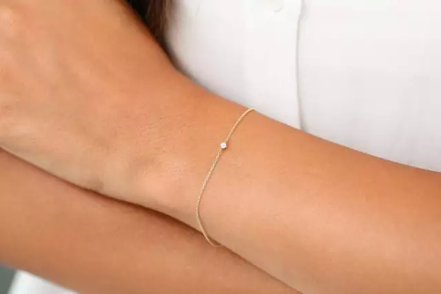 Diamant Armband Minimal Bracelet 1 Brillanten 0,06ct VS G in 14K 585er Gold Weiß