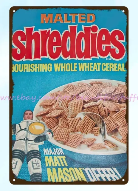 1970s Nabisco Malted Shreddies cereal major matt mason offer metal tin sign