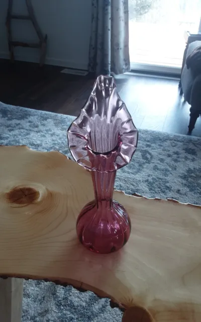 Vintage Art Glass Cranberry Jack In The Pulpit Vase