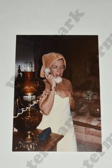 candid of woman in towel on phone VINTAGE PHOTOGRAPH  Gr