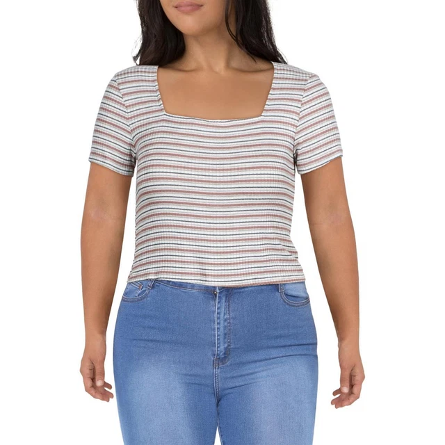 Gypsies and Moondust Womens Pink Striped Square Neck T-Shirt Top XL  5731