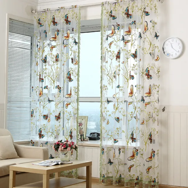 Floral Tulle Door Window Curtain Panel Drape Voile Sheer Valances Home Decor