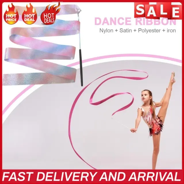 Flashing Glitter Dance Ribbon Gymnastics Ballet Twirling Stick (2m Black)