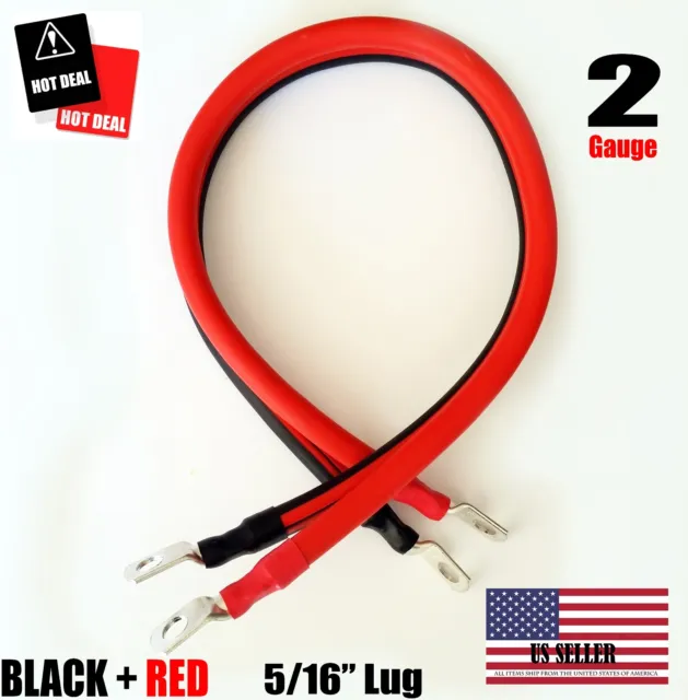 2 AWG Gauge  5/16" Lug Battery Cable Inverter Cables Solar, RV, Car, Golf , ....