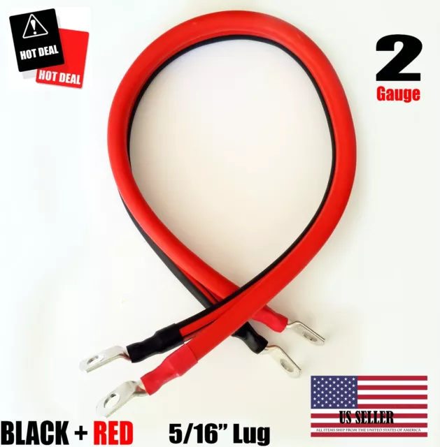 2 AWG Gauge  5/16" Lug Battery Cable Inverter Cables Solar, RV, Car, Golf , ....