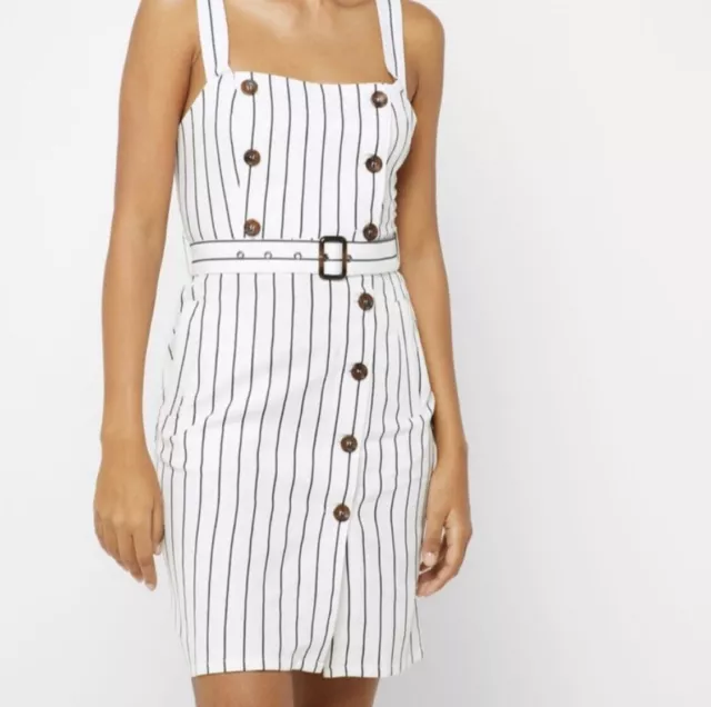 Forever 21 Overall Button Front Belt Dress Pin Stripe White S