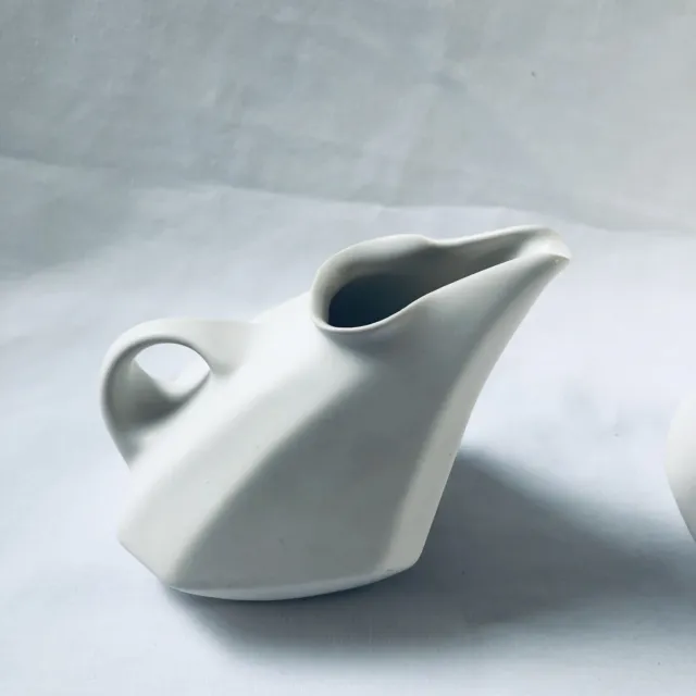 Peter Saenger Porcelain Art Pottery Cream & Sugar Bowl MCM Minimalist unique 2