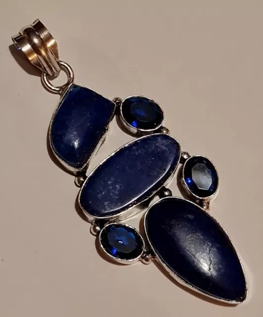 LAPIS  LAZULI & BLUE TOPAZ Gemstone Silver 925 PENDANT. STUNNING. Large  1908