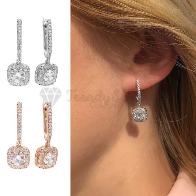 Classic Ladies Vintage Halo AAA CZ Crystal Drop/Dangle Earrings Silver Rose Gold