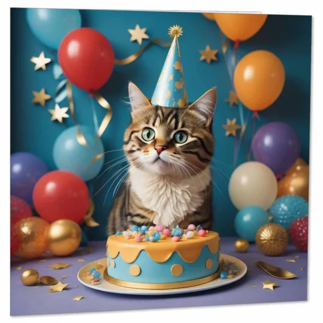 Cat Birthday Card - Cute Tabby Cat Cards 145 x 145mm