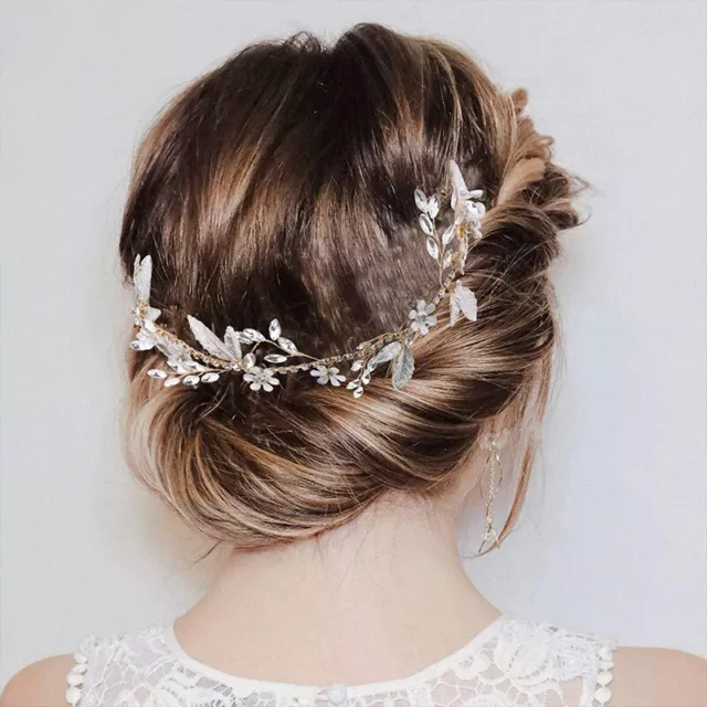 Pearls Wedding Hair Vine Crystal Bridal Accessories Diamante Headpiece Prom 70cm 3